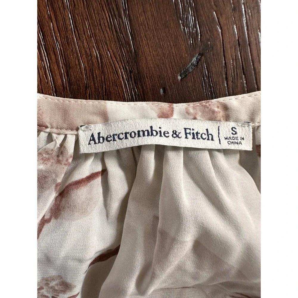 Abercrombie & Fitch Floral Puff Sleeve Blouse Cream Brown Short Sleeve Top Small